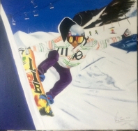 Mi sobrino Raúl Saseta esquiando sobre tabla en el Pirineo Aragones