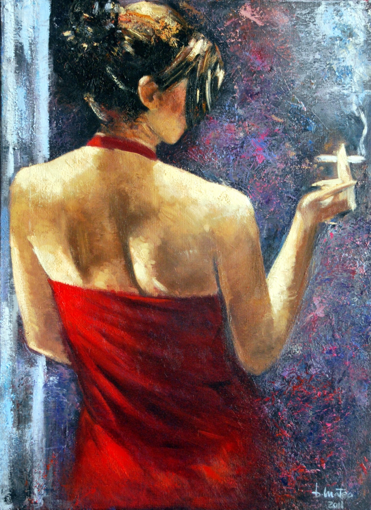Mujer de espaldas y vestido rojo | | pintura contemporánea |  